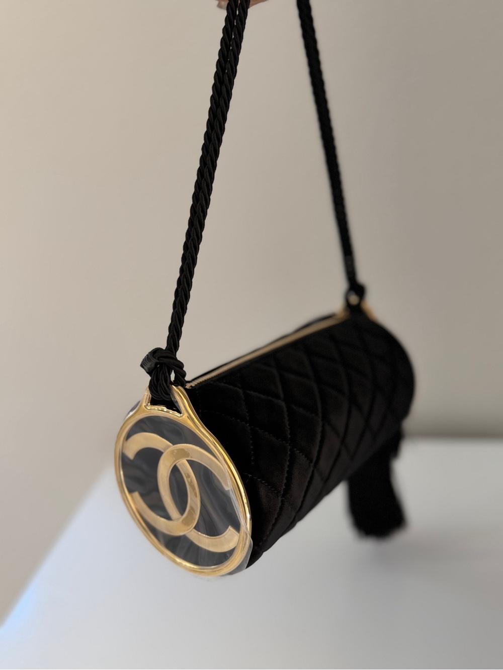 CHANEL LIMITED SUEDE TASSEL CLUTCH GOLD CC